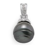 Tahitian Black Pearl Pendant with Diamond in 14K White Gold