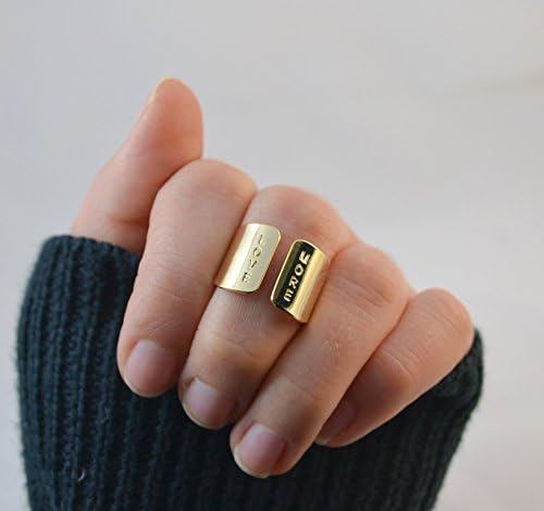 Gold Hand Stamped Ring with LOVE MORE quote/ Wide gold ring with love statement