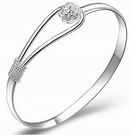 Easy-South-Life Elegant Lady Women Jewelry 925 Silver Sterling Cuff Bangle Chain Flower Silver Bracelets