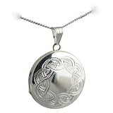 British Jewellery Workshops Silver 29mm celtic engraved round Locket with Curb chain