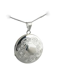 British Jewellery Workshops Silver 29mm celtic engraved round Locket with Curb chain