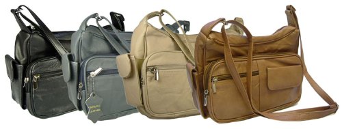 Genuine Leather Handbag with Cell Phone Holder & Many Pockets Choice of Colors