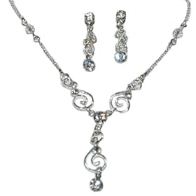 Silver G-Clef Music Note Rhinestone Necklace and Earring Set