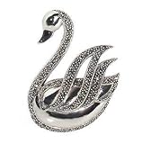 Nickel Free Sterling Silver Marcasite Onyx Inlay Swan Pin Brooch 45mm Long and 40mm Wide
