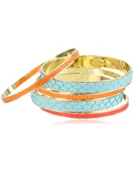 Ted Rossi "Resort" Medium Lizard and Python and Mix Mermaid, Mandarin and Flame Metal Bangle Bracelet