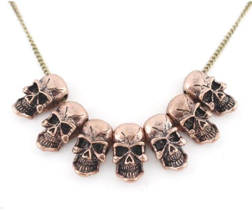 Funky Gold Tone Copper Skulls Pendants Necklace