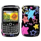 Multi Color Stars on Black Snap on Hard Skin Faceplate Cover Case for Blackberry Curve 8520 + Microfiber Cell Phone Bag