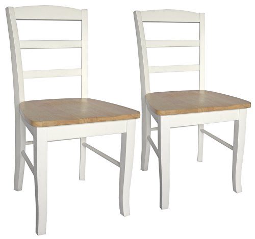 Set of 2 Madrid White and Natural Ladderback Dining Chairs