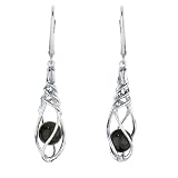 Onyx Earrings in Sterling Silver with Caged Onyx Bead Dangle and Lever Back Findings for security