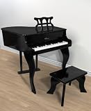 Black Childs Wood Toy Grand Piano with Bench Kids Piano 30 Key