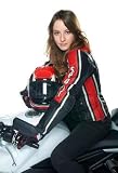 Sexy Woman in a Leather Suit on Motorcycle Holding a Helmet - 24