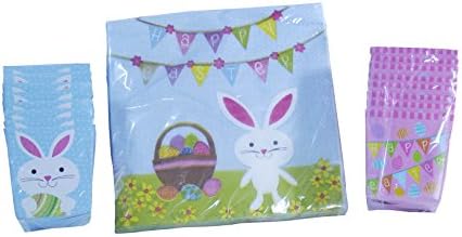 Happy Easter Bunny Party Snack Pack for 16 Guest (34 Pieces) - Happy Easter Bunny Napkins with Pink and Blue Treat Boxes