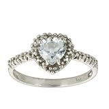10k White Gold Heart Shaped Aquamarine and Diamond Ring