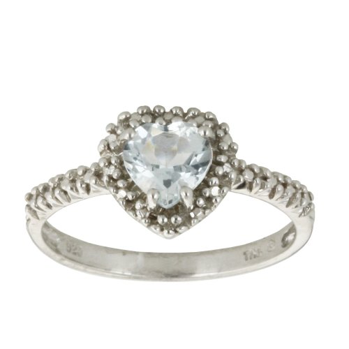 10k White Gold Heart Shaped Aquamarine and Diamond Ring