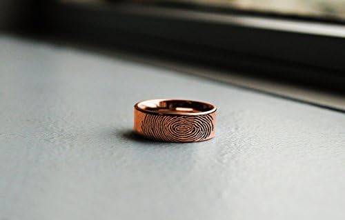 Handmade Flat Polished 14k Fingerprint Ring Rose Gold Fingerprint Ring - 4mm - 8mm Available