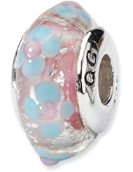 Sterling Silver s Blue/pink Hand-blown Glass Bead by Reflection Beads, Best Quality Free Gift Box Satisfaction Guaranteed