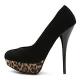 Ollio Women's Platforms Faux Suede Stilettos Classic High Heels Pumps Black Leopard Shoes