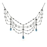 Eve's Addiction Elegant Roses & Blue Topaz CZ Sterling Silver Necklace