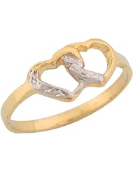 10k Two Tone Real Gold Dainty Double Floating Hearts Cute Girls Ring