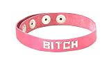 BITCH Pink Leather Word Collar with Metal Letters