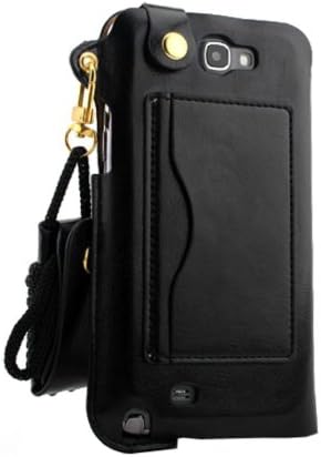 JK LV PU Portable Leather Id Credit Card Case Cover Skin Holder for Samsung with Folding Stand/lanyard-come with a Headset Headphones Earphone Cord Winder Fixer gift phone screen protector (galaxy s4 black)