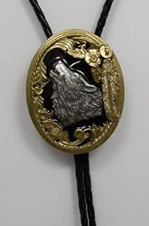 Howling Wolf Black/Gold Enamel Bolo Tie
