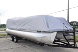 BRAND NEW ULTRA PONTOON BOAT COVER, BEST AVAILABLE, TRI-PURPOSE, FOR STORAGE, MOORING, OR TRAILERING, HAS ELASTIC AND STRAPS FITS 25 26 27 28 FT LONG PLAYPEN AREA GRAY
