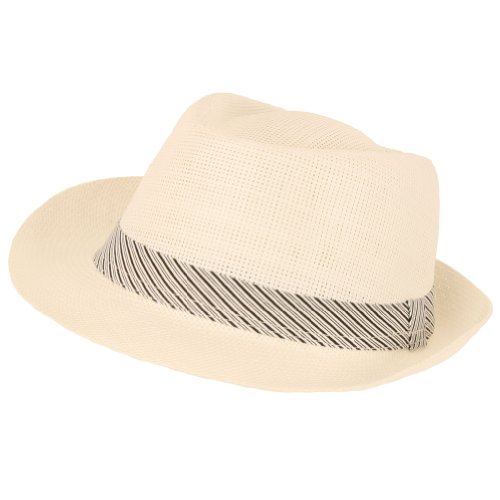 New Vented Braid Toyo Trilby Fedora Crushable Hat W Band White