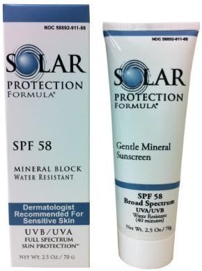 Solar Protection Formula SPF 58 Mineral Block - Extra Gentle Water Resistant Sunscreen - Oil, PABA, Dye, Fragrance Free by Solar Protection Formula