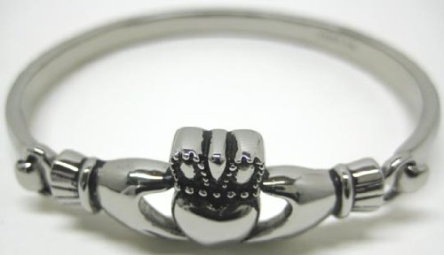 Ladies Stainless Steel Claddagh Bangle Bracelet Irish