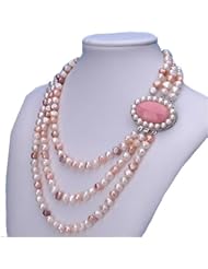 18 Inch 8mm Triple Row Freshwater Cultured Pink Pearl and Rose Quartz Necklace From Aaliyah Hongs New Designer Collection.