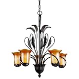 IMAGE OF Kichler Lighting 42201CZ Fabius 5-Light Chandelier, Carre Bronze with Umber Piastra Glass