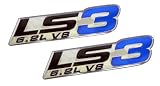 2x (pair/set) LS3 6.2L V8 Blue Engine Emblems Badges Highly Polished Aluminum Chrome Silver for GM General Motors Chevy Chevrolet