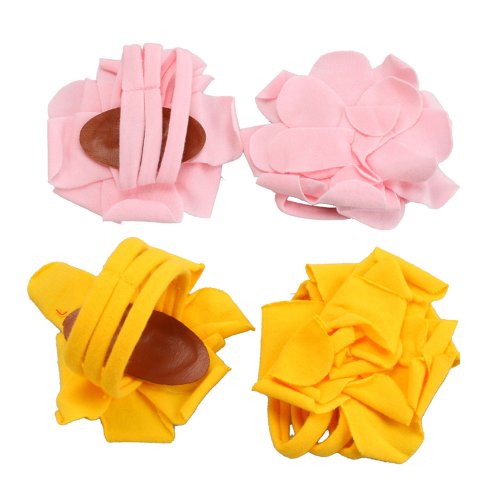 2 Pairs Infant Baby Newborn Cotton Barefoot Petals Flower Sandals Shoes Socks Feet Deco Pink&Yellow