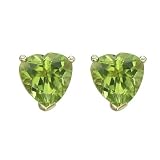 14K Yellow Gold 7 x 7 MM Heart Shaped Peridot Earring Studs