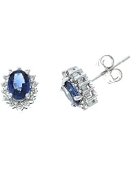 1.36CTW 14K White Gold Genuine Blue Sapphire and Diamond Stud Earrings