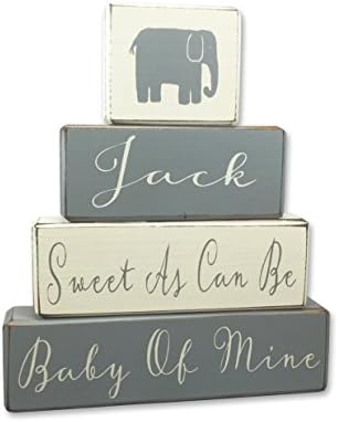 Personalized Elephant baby nursery decor wood sign, sweet as can be, baby of mine, primitive wood sign blocks, nursery decor baby shower centerpiece by Apple Jack Designs