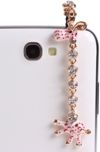 Mavis's Diary 3.5mm Bling Crystal Rhinestones Giraffe Pattern Cellphone Charms Anti-Dust Dustproof Earphone Audio Headphone Jack Plug Stopper for iPhone 4 4S Samsung Galaxy S2 S3 Note I9220 HTC Sony Nokia Motorola LG Lenovo (White/Hot Pink) +Free Mavis's Diary Cleaning Cloth