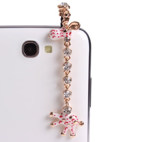 Mavis's Diary 3.5mm Bling Crystal Rhinestones Giraffe Pattern Cellphone Charms Anti-Dust Dustproof Earphone Audio Headphone Jack Plug Stopper for iPhone 4 4S Samsung Galaxy S2 S3 Note I9220 HTC Sony Nokia Motorola LG Lenovo (White/Hot Pink) +Free Mavis's Diary Cleaning Cloth