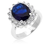 Princess Diana Kate Middleton Oval Sapphire Crystal and Round CZ Trimmed Royal Engagement Ring
