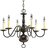 Progress Lighting P4356-20 6-Light Americana Chandelier with Delicate Arms and Decorative Center Column and Candelabra Lamps, Antique Bronze
