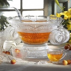 TRELLIS COLLECTION 27 PIECE ROUND 12.5 INCH PRESSED GLASS PUNCH SET