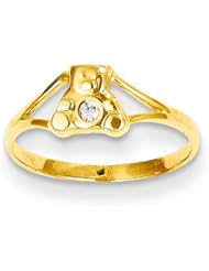MadiK® Kids Collection 14k Yellow Gold Polish Teddy Bear w/ CZ Baby Ring Size 2
