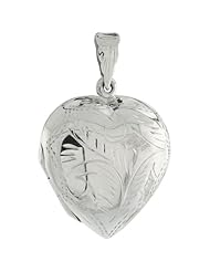 Sterling Silver Heart Locket Large Hand Engraved, 1 1/8 inch