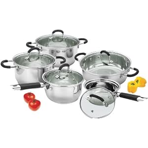 10 Pcs heavy gauge clad bottom Stainless Steel Cookware set by COOK N HOME