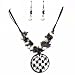 Hounds tooth Pendant Necklace Set Black Cord with Houndstooth Printed Shell Pendant and Shell Beads