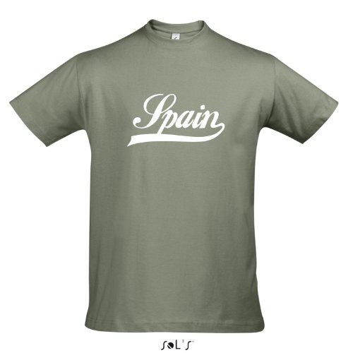 T-Shirt Spanien Oldschool Spain LÄNDERSHIRT EM / WM FAN Trikot S-XXL , Khaki – weiß , L