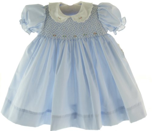 Petit Ami Infant Baby Girls Blue Smocked Bodice Dress with Bloomers