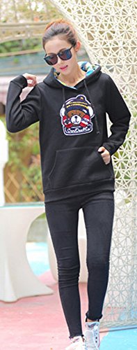 パーカー スウェット フード パッチワーク くまさん フード チェック パーカー ｻｲｽﾞ 大きい カジュアル スタイリッシュ かわいい ロゴ オシャレ カラフル 暖かい ブラック (オリジナル・ブレスレットとサシェセット)