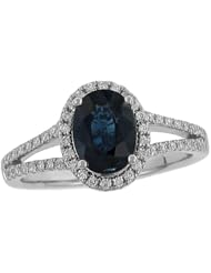 Halo Style Pave Diamond and Blue Sapphire Ring